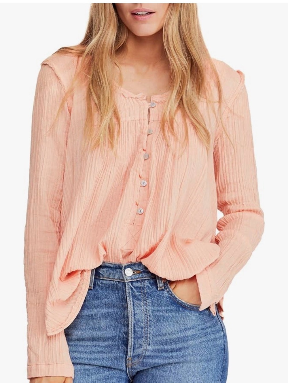 We The Free People Sand Dune Tunic Medium Peach Gauze Henley Tunic Top